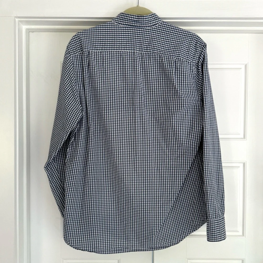 J. Crew Men’s Navy Gingham Cotton Tailored Fit Button Down, Medium